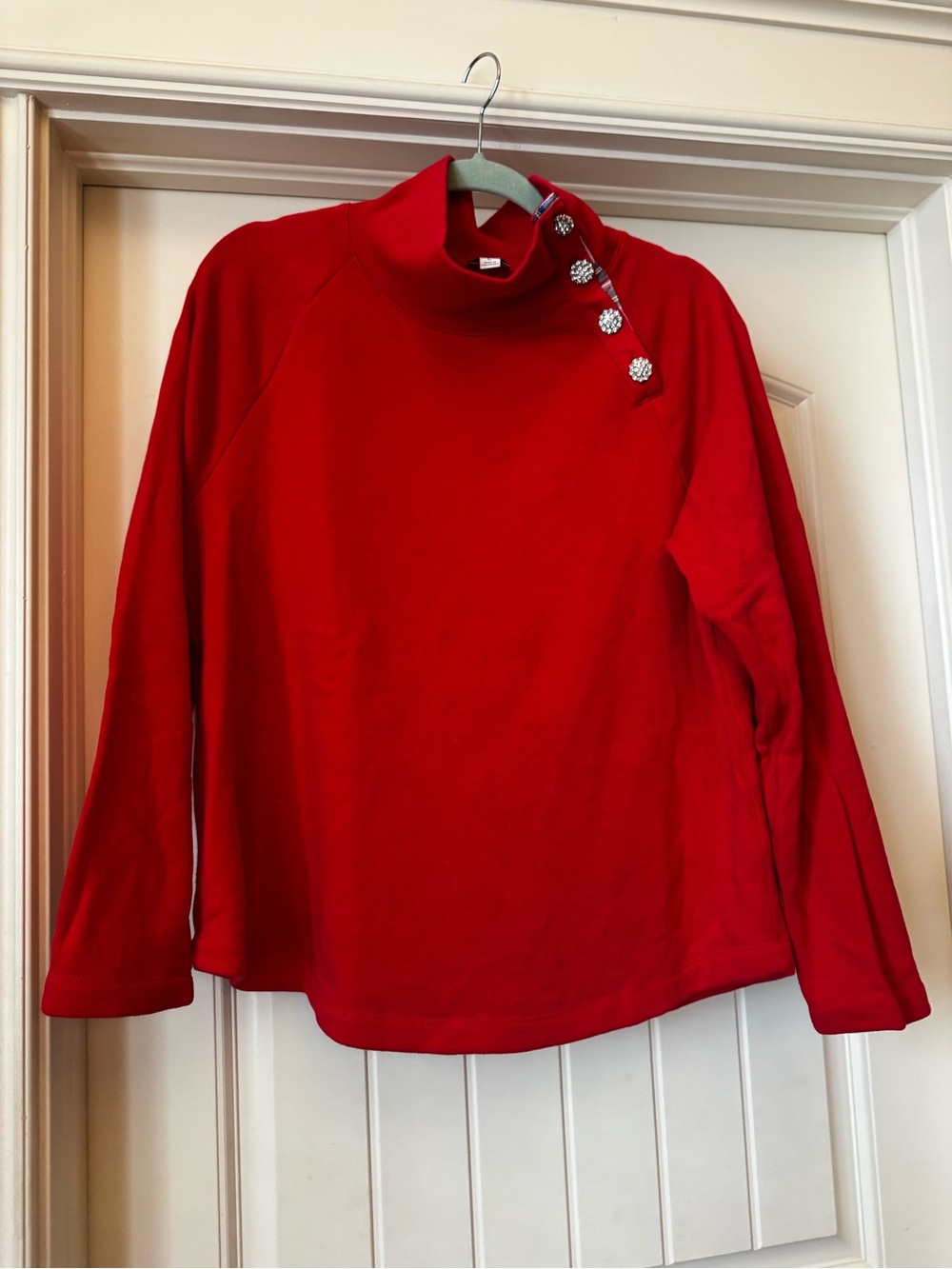 J. Crew Red Turtleneck Sweatshirt with Decorative Sparkle  Buttons